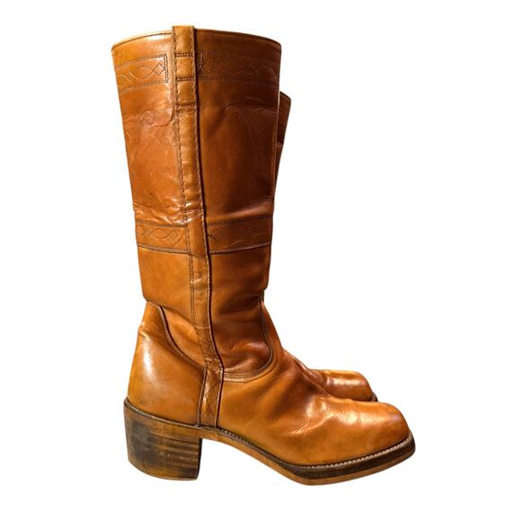 Vintage 70s Frye Campus Boots Womens Orange Leather Stitched High Shaft Sz 11D - Picture 5 of 11